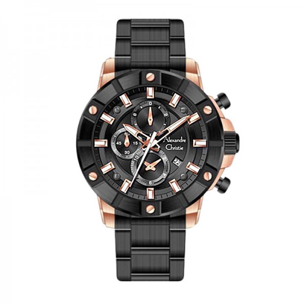 Alexandre Christie AC 6609 Rosegold Black Steel Man MCBBRBA